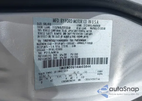 2004 Mercury Sable Gs from USA, damaged, VIN 1MEFM50U14A603844